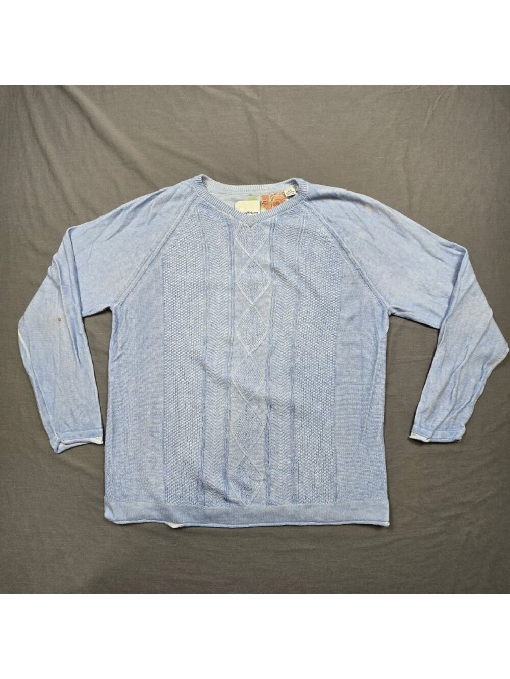Tommy Bahama Womens Large Pullover Blue Long Sleeve Cotton Linen Knit Sweater